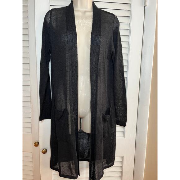 J. Jill black linen blend open weave duster cardigan S Perfect Classic Work Play - Picture 1 of 5